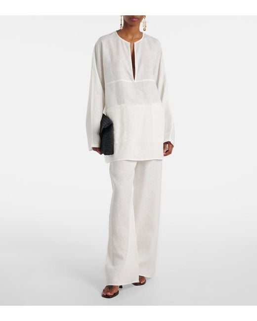 Asceno White Oversized Linen Top
