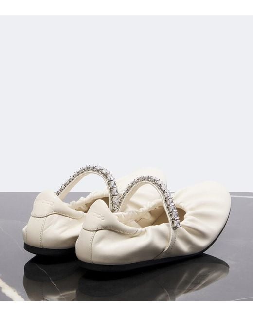 Jimmy Choo White Jade Embellished Leather Mary Jane Flats