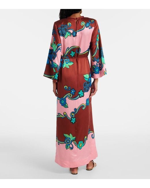 ALÉMAIS Blue Printed Silk Satin Maxi Dress