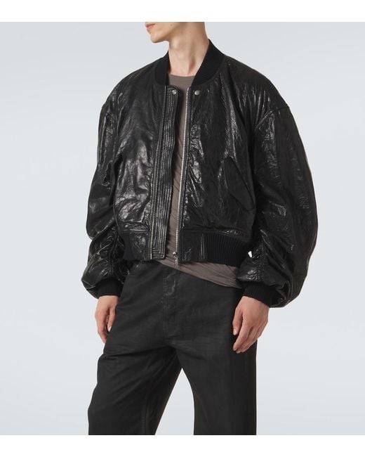 Rick Owens Black Secchia Flight Leather Bomber Jacket for men