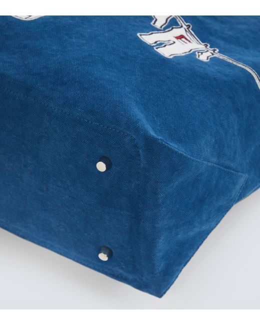 Bode Blue Clothesline Leather-trimmed Canvas Tote Bag for men