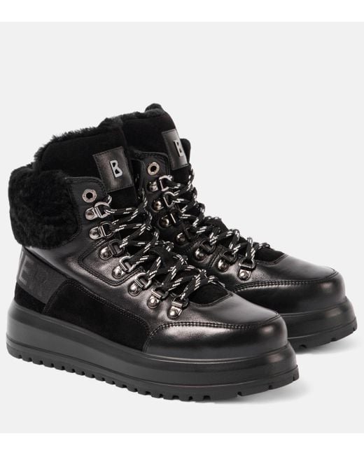 Bogner Black Shearling-trimmed Leather Boots