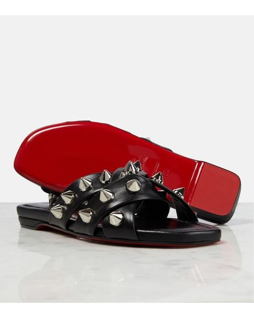 Christian Louboutin Black Fräulein Spika Flache Ledersandalen