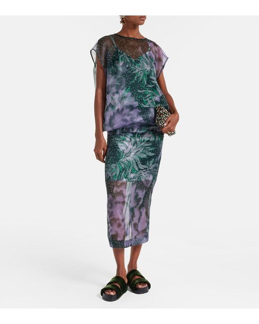 Dries Van Noten Blue Printed Silk Organza Top