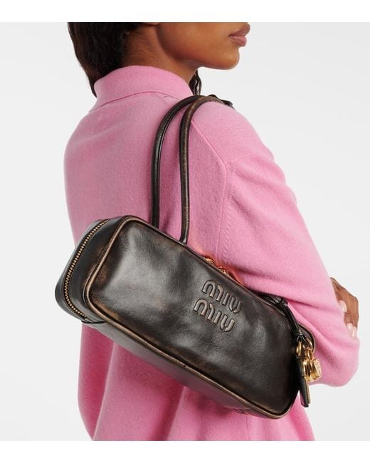 Miu Miu Black Beau Logo Leather Shoulder Bag