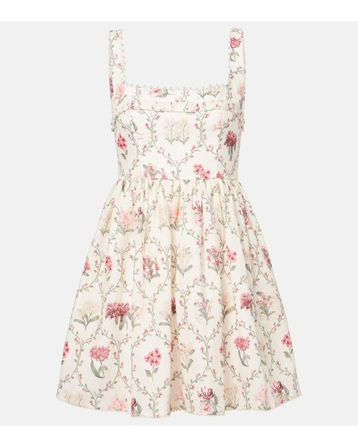 Vestido Corto Barbara De Lino Floral Agua Bendita de color Natural