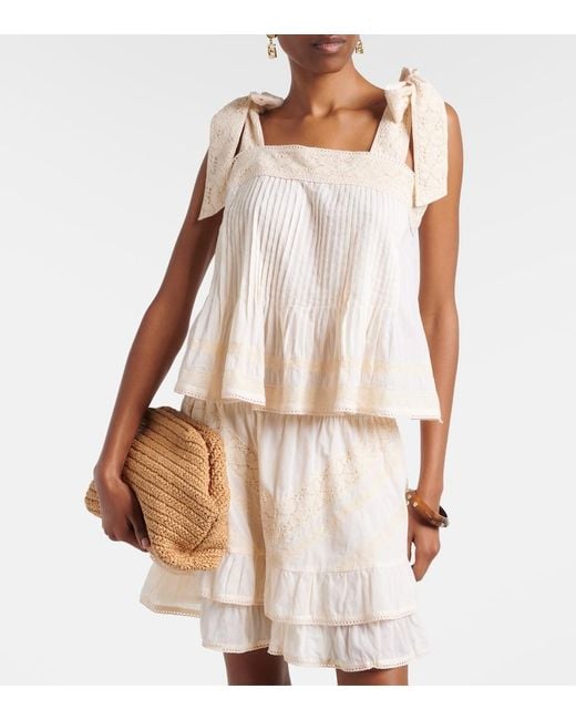 Juliet Dunn Natural Lace-Trimmed Cotton Top