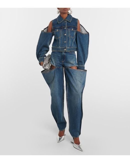 Area Blue Embellished Cutout Denim Jacket