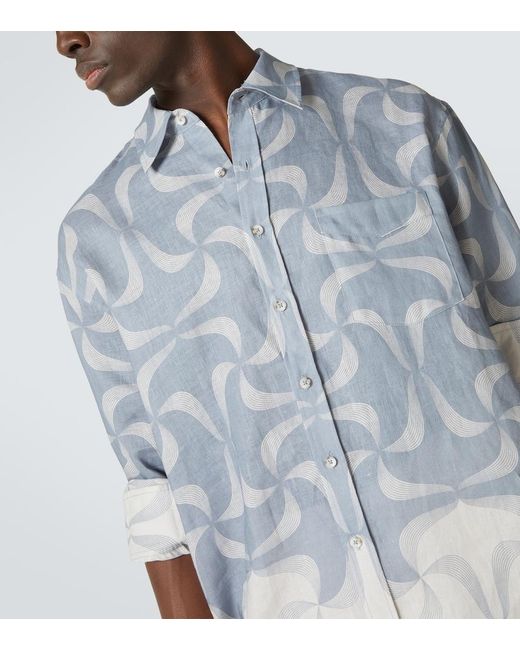 Commas Blue Mantra Printed Linen Shirt for men