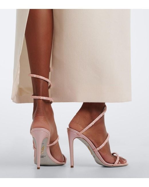 Rene Caovilla White X Swarovski Cleo Embellished Leather Sandals