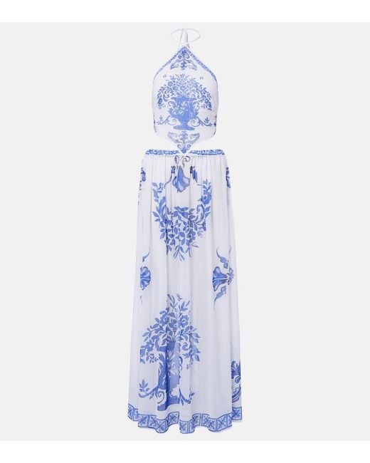 Bananhot Blue Riley Printed Cotton Maxi Dress