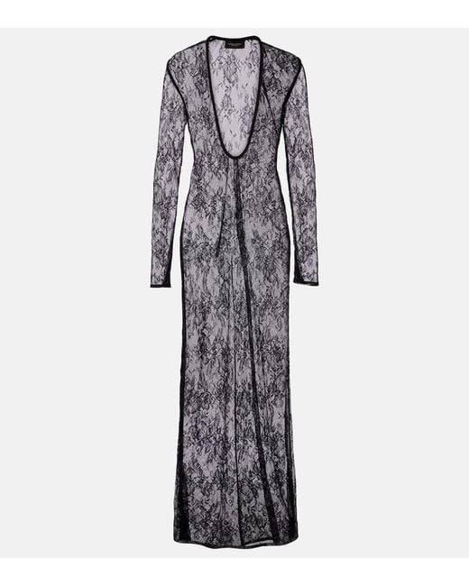 Adriana Degreas Gray Sheer Lace Maxi Dress