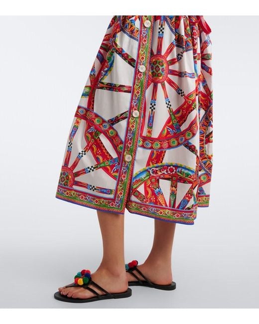Dolce & Gabbana Carretto Gathered Cotton Poplin Midi Dress