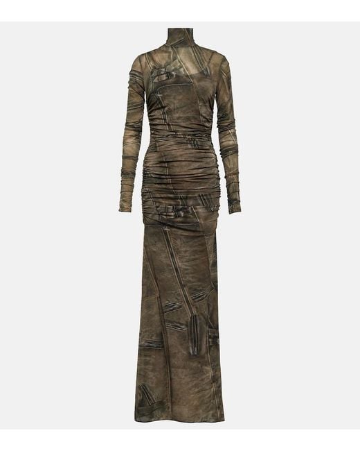 Blumarine Green Printed High-Neck Gown