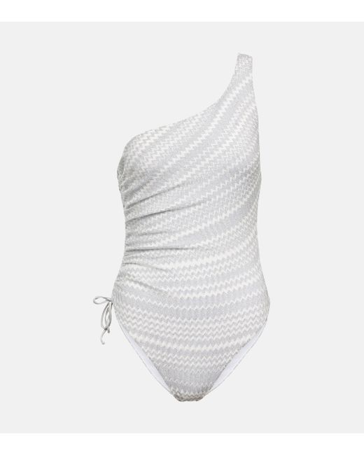 Missoni White Zig-zag One-shoulder Swimsuit