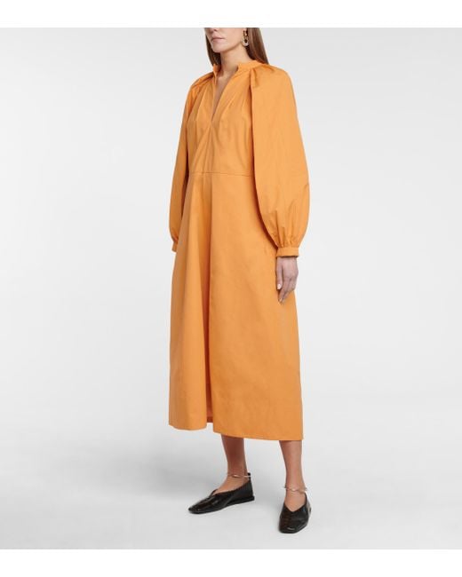 Jil Sander Cotton Poplin Midi Dress in Orange | Lyst