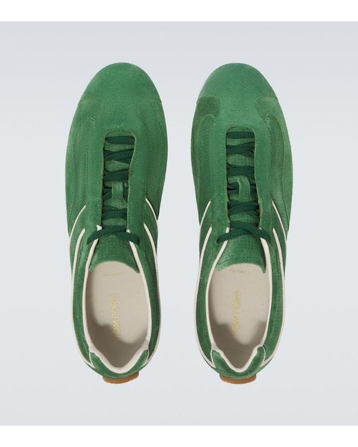 Tom Ford Green Aston Suede Sneakers for men