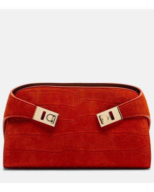 Ferragamo Red Hug Mini Suede Crossbody Bag