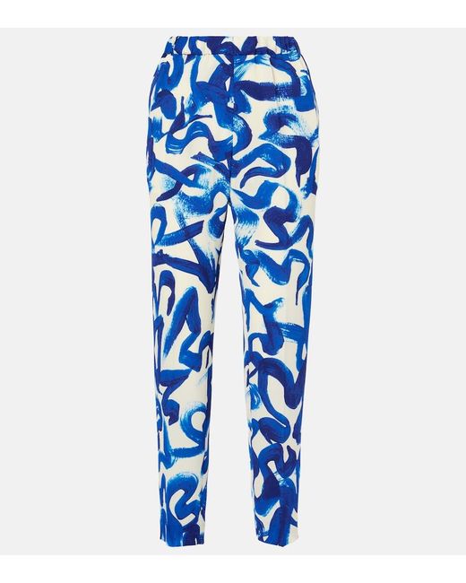 Dries Van Noten Blue Printed Slim Pants