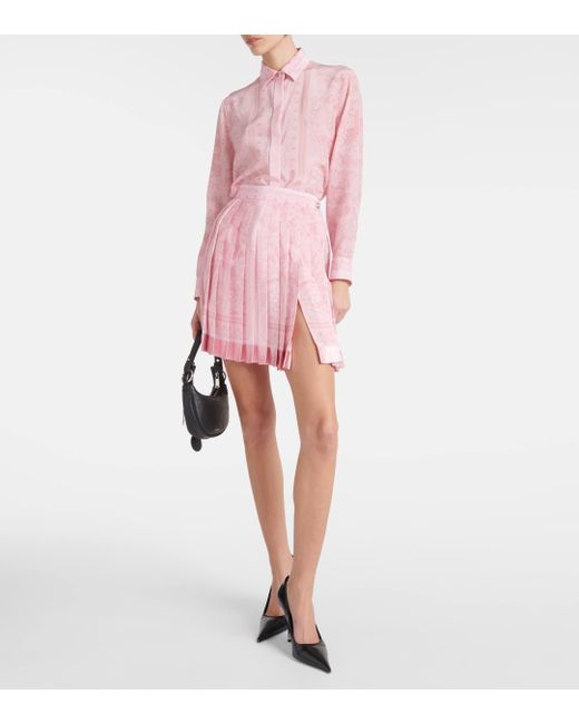 Versace Pink Barocco Pleated Silk Miniskirt