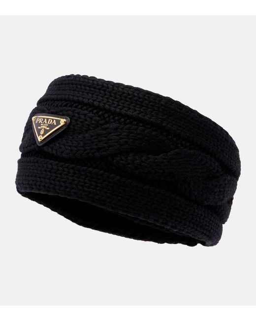 Prada Black Cable-Knit Virgin Wool Headband
