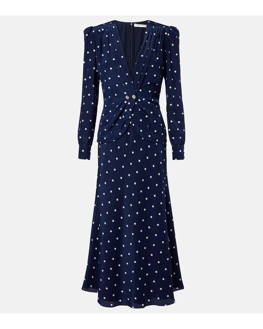 Alessandra Rich Blue Polka-Dot Silk Midi Dress