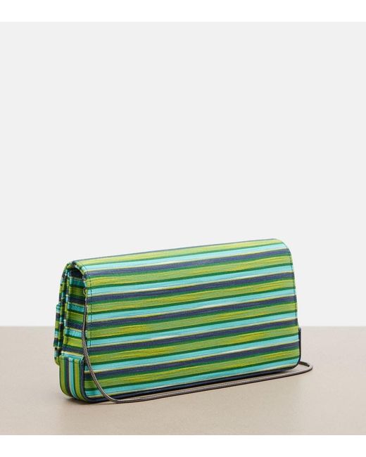 Manolo Blahnik Green Maygot Small Striped Clutch