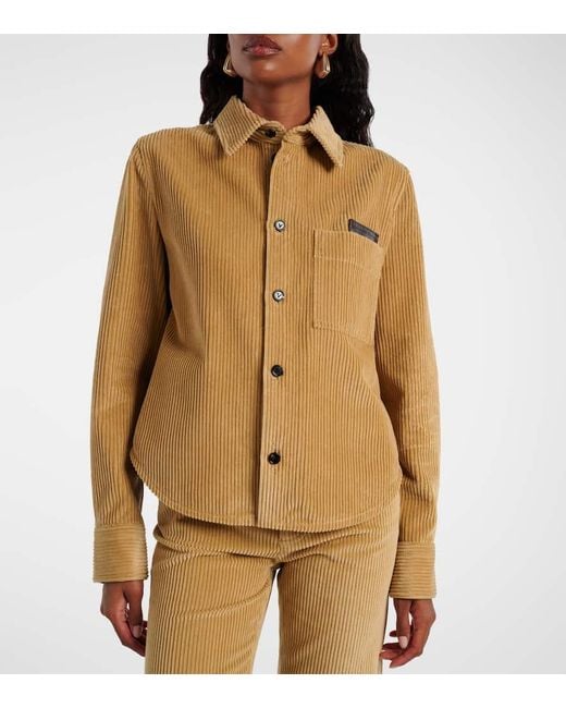 Bottega Veneta Brown Hemd Aus Baumwoll-Cord Mit Leder