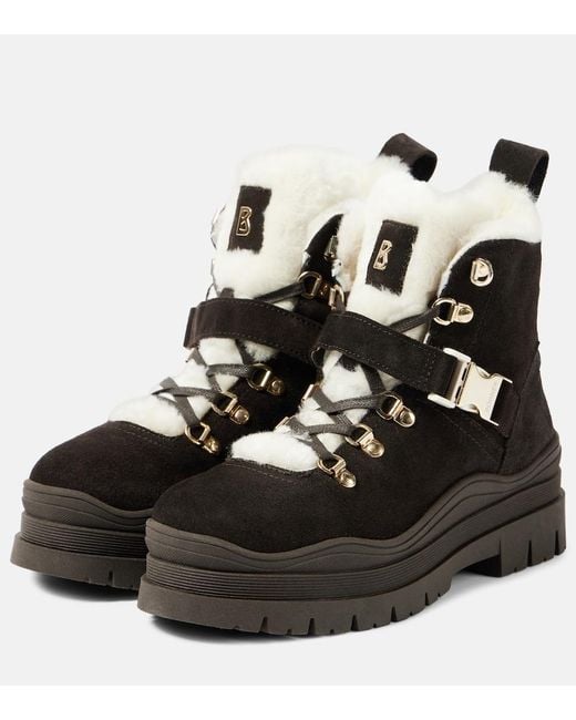 Bogner Black Arosa Shearling-Trimmed Suede Ankle Boots