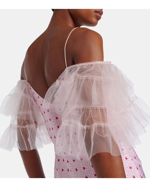 Rodarte Pink Floral-Applique Printed Silk Slip Dress