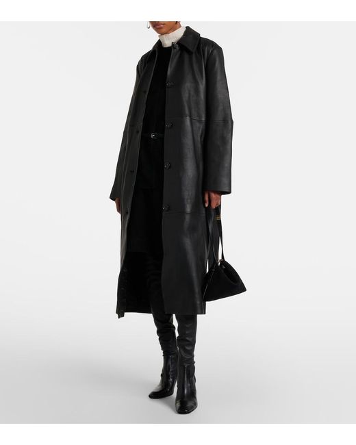 Totême Black Belted Leather Coat