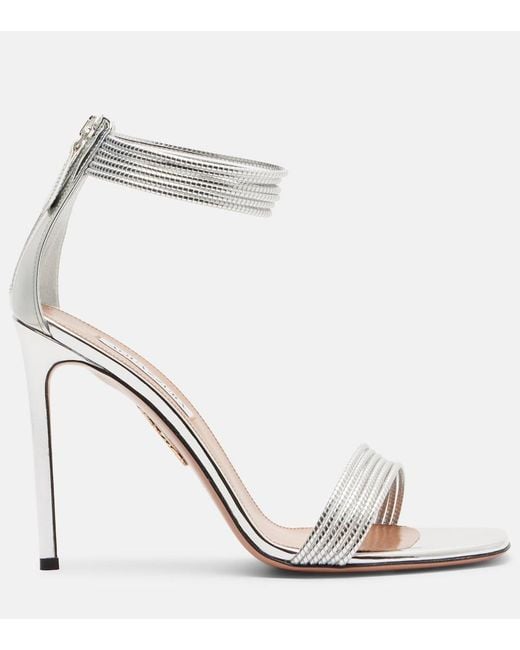 Aquazzura White Sway Metallic Leather Sandals