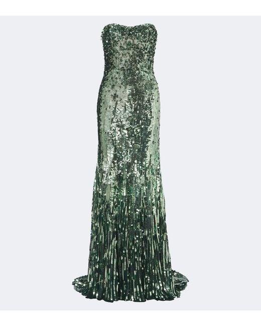 Jenny Packham Green Kimi Sequined Strapless Gown