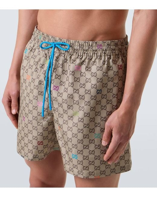 Gucci Multicolor Gg Printed Poplin Swim Trunks for men