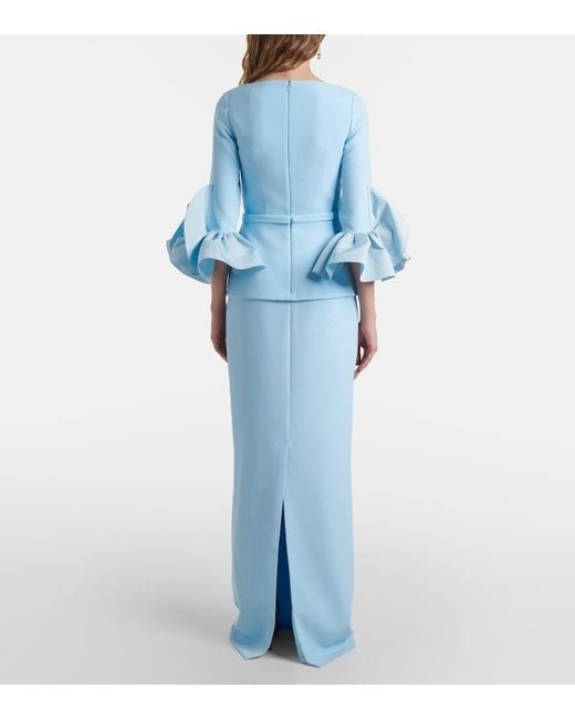 Safiyaa Blue Clemence Ruffled Crepe Gown