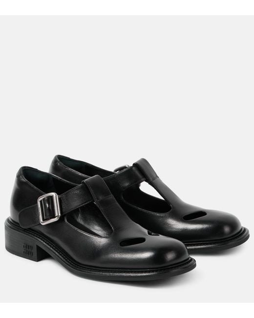 Miu Miu Black Cutout Leather Mary Jane Pumps