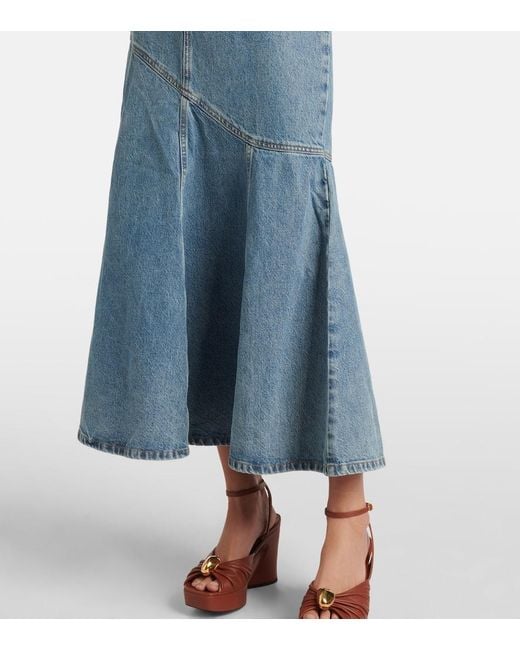 Zimmermann Blue Illustration Denim Midi Skirt