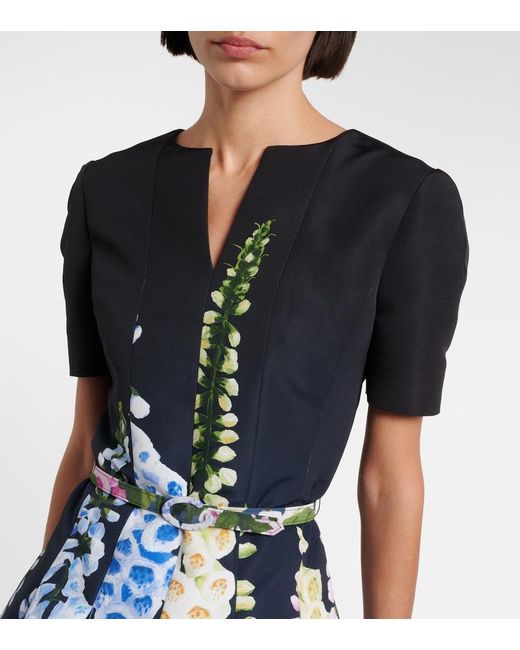 Oscar de la Renta Blue Floral Midi Dress