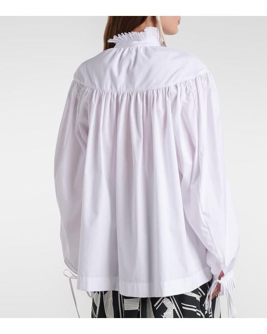 Dries Van Noten White Ruffled Cotton Blouse