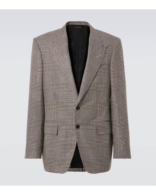 Tom Ford Brown Shelton Houndstooth Wool-Blend Blazer for men
