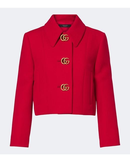 Gucci Red Double G Cropped Wool Crepe Jacket