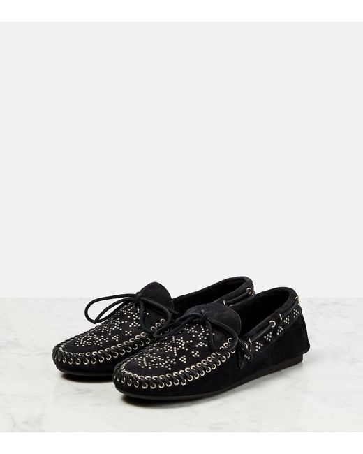 Isabel Marant Black Freen Embellished Suede Moccasins