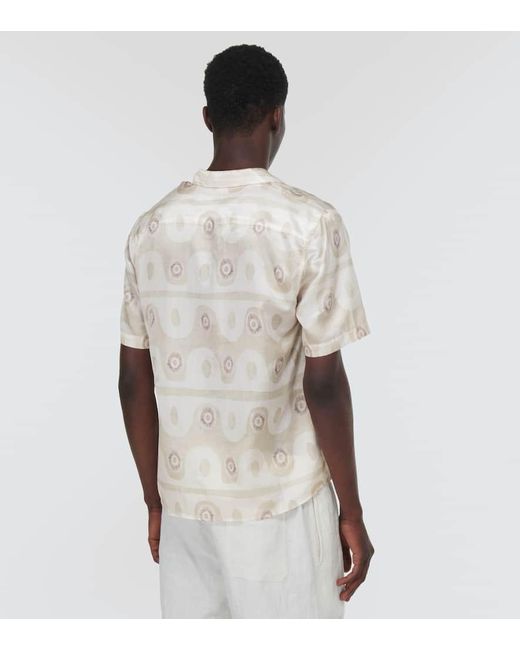 Commas White Printed Silk And Cotton Shirt for men