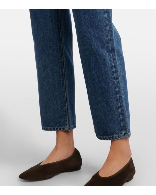 SLVRLAKE Denim Blue London Cropped High-Rise Straight Jeans
