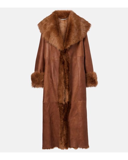 Nour Hammour Brown Marlene Leather And Shearling Coat