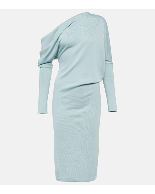 Tom Ford Blue Off-shoulder Cashmere-blend Midi Dress