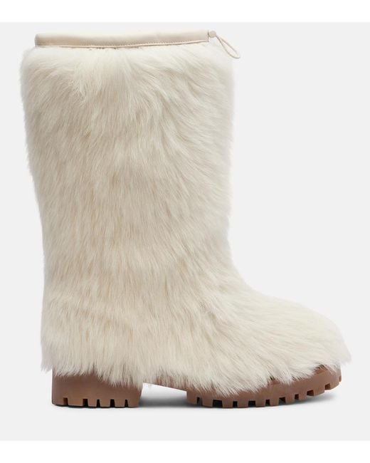 Yves Salomon White Shearling Mid-Calf Boots