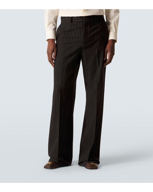 Valentino Black Pinstripe Wool And Silk Straight Pants for men