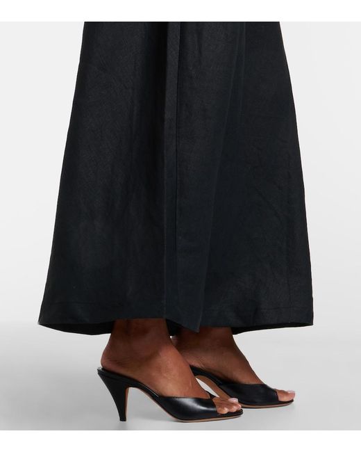 Faithfull The Brand Black Sius Asymmetric Linen Midi Dress