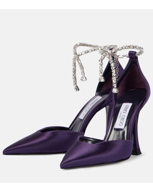 Jimmy Choo Blue Stevie 100 Embellished Satin Pumps